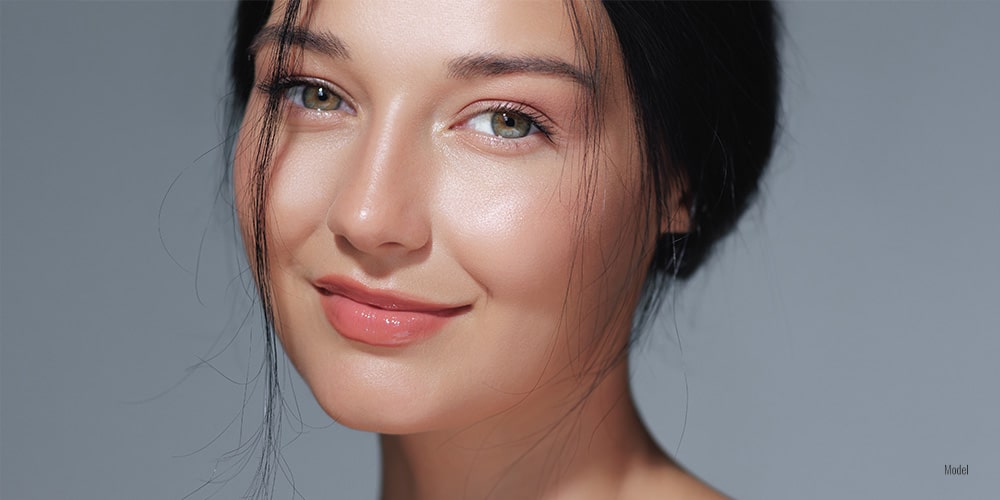 close up of a female face with clear skin